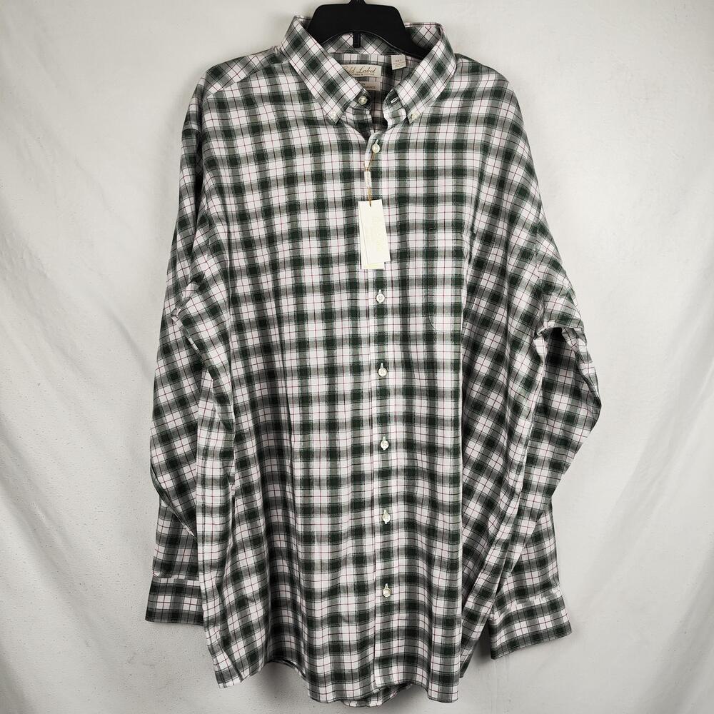 Gold Label Roundtree & Yorke Shirt Mens 2XLT Green Plaid Button Down Non Iron